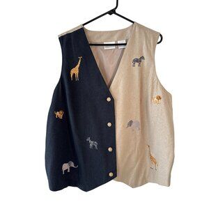 90s Vintage Safari Animal Embroidered Button-Up Silk Vest By Blair Boutique